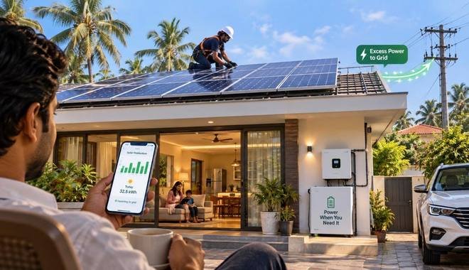Solar panels on a home exporting surplus power to the KSEB grid