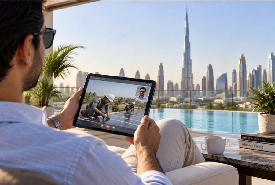 NRI homeowner abroad joining a solar site survey by video call