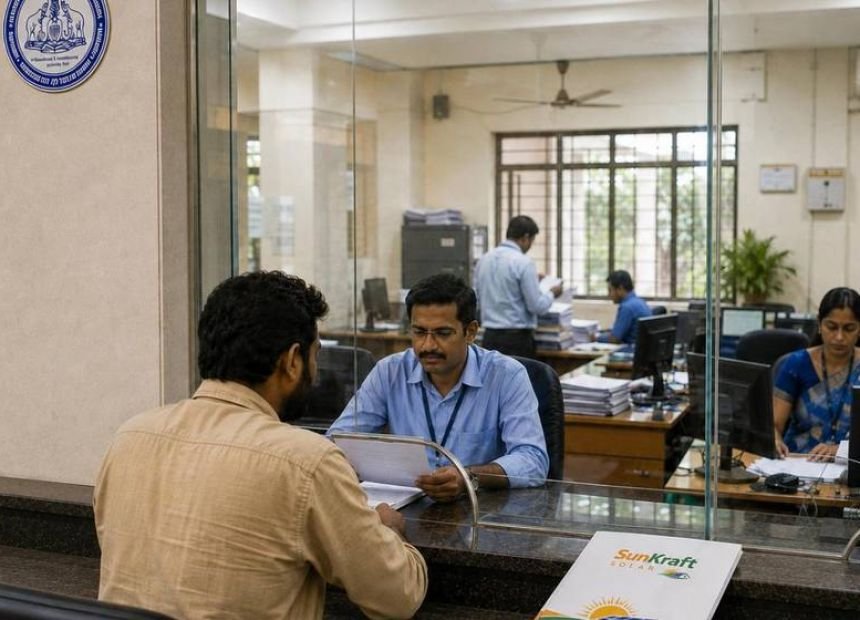 KSEB net metering and subsidy paperwork being handled at a desk