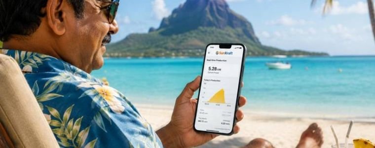 Homeowner checking solar generation on a phone after switch-on