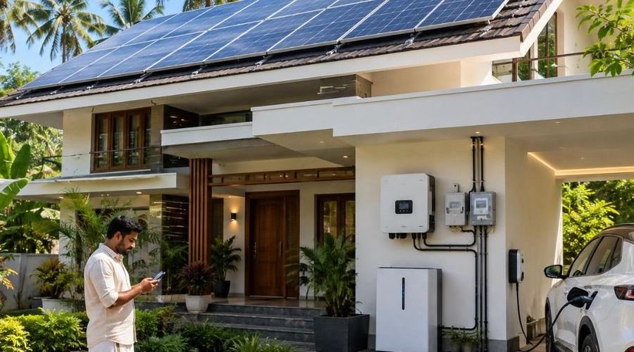 Completed rooftop solar installation on a Kerala house