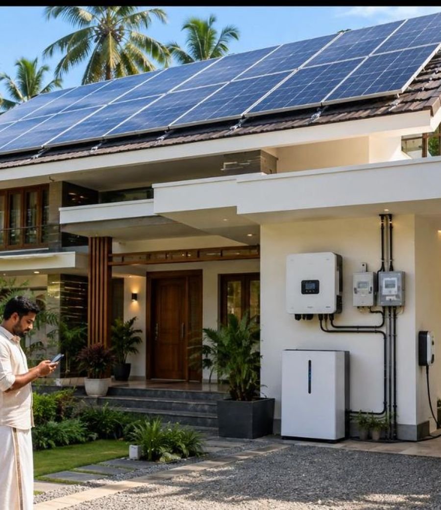 Completed rooftop solar installation on a Kerala house