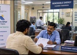 PM Surya Ghar subsidy assistance being explained at a counter