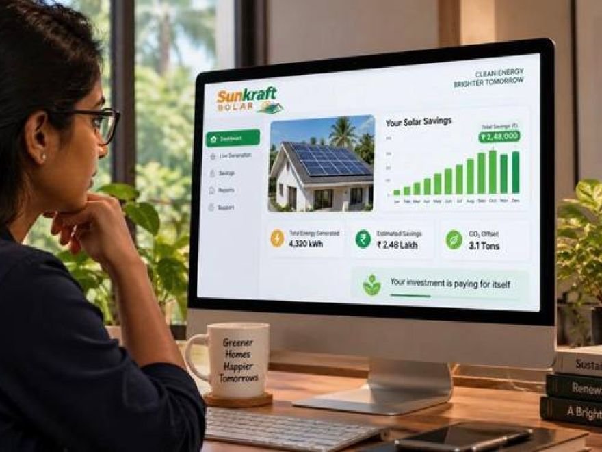 Monitor showing solar generation and savings for a home