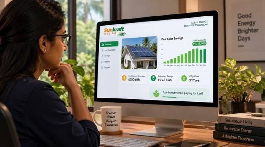 Monitor showing solar generation and savings for a home
