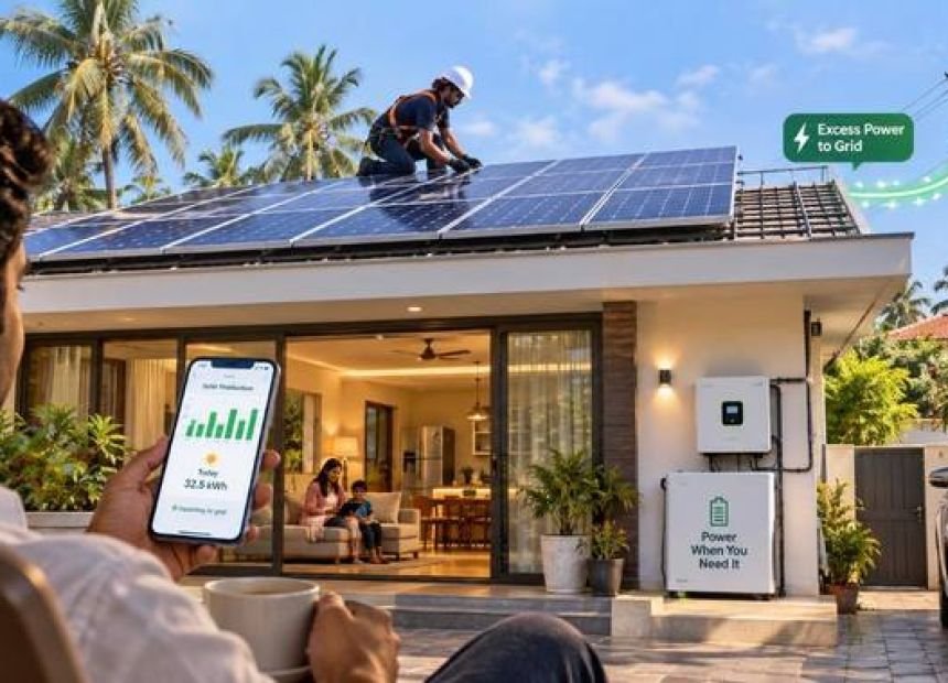 Solar panels on a home exporting surplus power to the KSEB grid