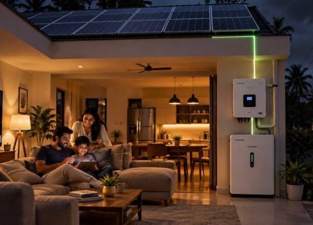 Home lit during a power cut using battery backup